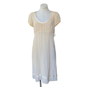 NWT Y2K Retro Regency Empire Waist Midi Dress Chiffon Silk Beige Sheer Ballet